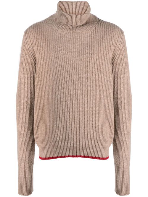 Roll-neck ribbed jumper - Brown