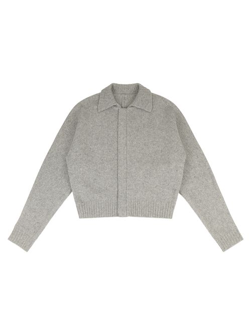 Front Zip Wool Blend Jacket with Side Pockets and Ribbed Hems