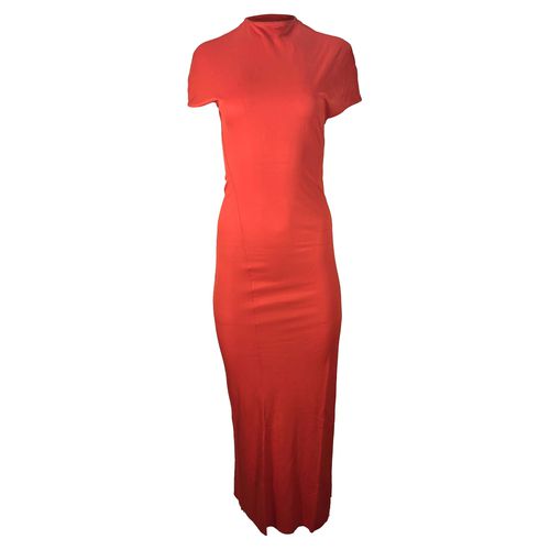 Yenza Maxi Fitted Maxi Dress in Red Viscose