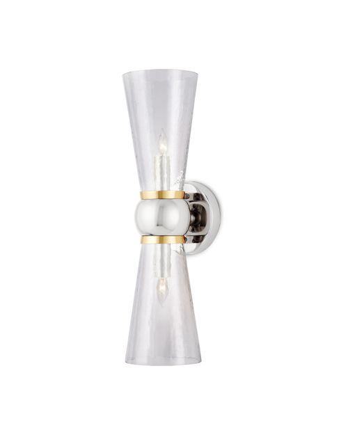 Polished Nickel Clear Polished Brass Bathroom Vanity Light Wall Sconce from the Byford Collection