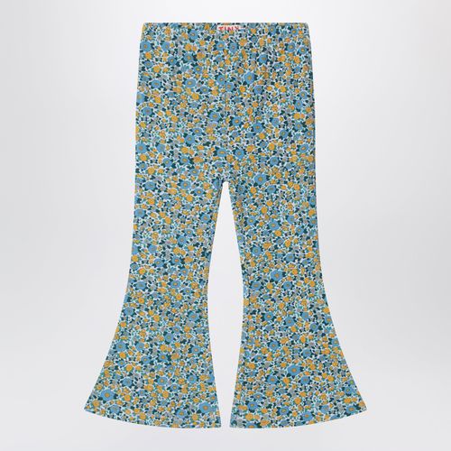 Light blue trousers with floral print in cotton