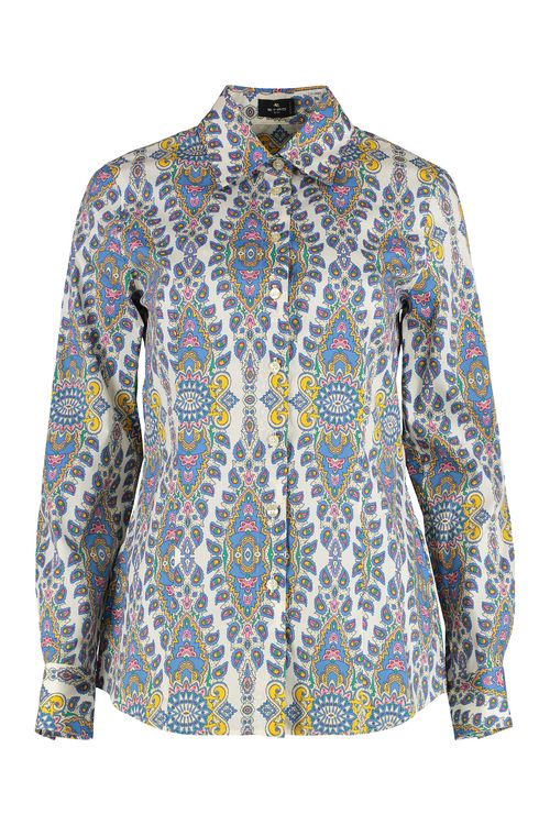 Paisley-Print Slim-Fit Cotton Poplin Shirt with Stretch