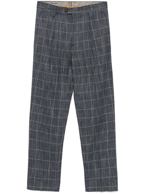 Windowpane-pattern trousers - Blue