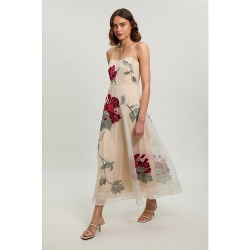 Karen Millen Womens Floral Embroidered Organza Bandeau Dress - Pink