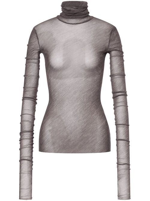 High-neck semi-sheer T-shirt - Grey
