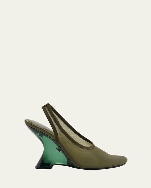 Lucite Mesh Clear-Wedge Slingback Pumps