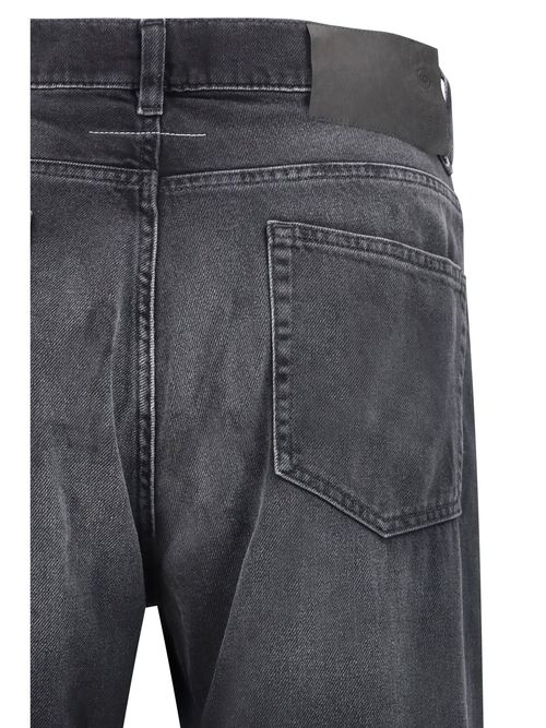 Faded Cotton Straight-Leg Jeans — Black