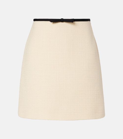 Bow-detail wool-blend tweed miniskirt