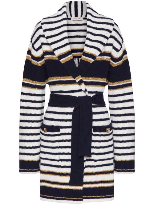Striped lurex cardi-coat - White
