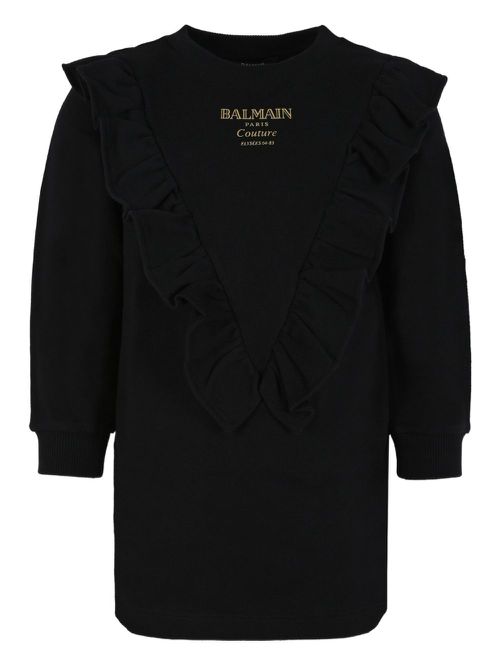 Ruffled-detail logo dress - Black