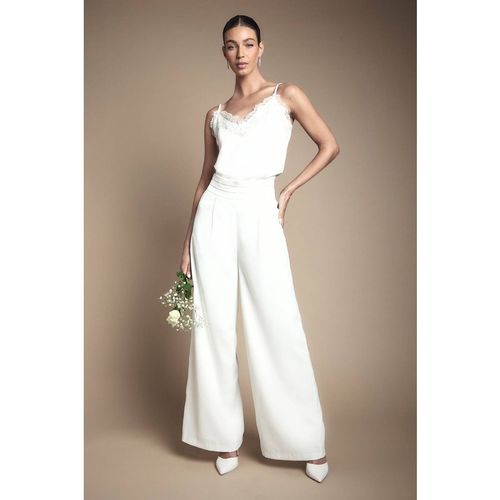 Coast Satin Trim High Waist Wide Leg Bridal Trouser In Ivory