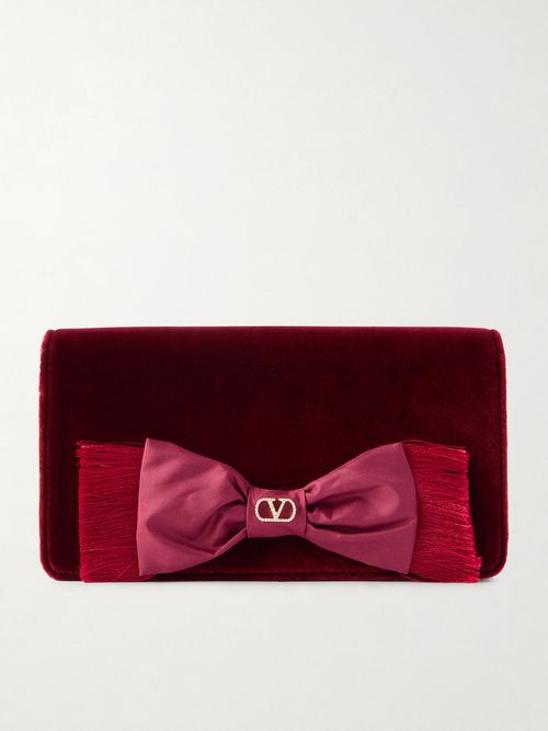 Vlogo Signature Mini Bow-detailed Velvet Shoulder Bag - Burgundy