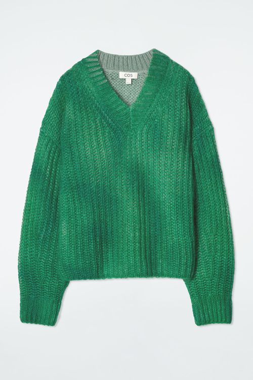 SPRAY-EFFECT MOHAIR V-NECK JUMPER