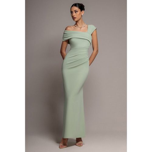 Goddiva One Shoulder Asymmetric Scuba Crepe Maxi Dress - Sage Green