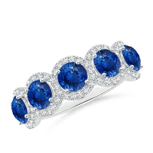Angara 2.3 Carats Half Eternity Five-Stone Sapphire Halo Ring in Platinum