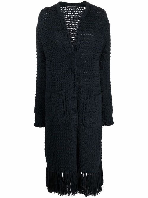Chunky-knit frayed-edge cardi-coat - Blue