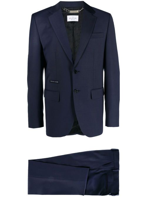 Logo-patch single-breasted suit - Blue