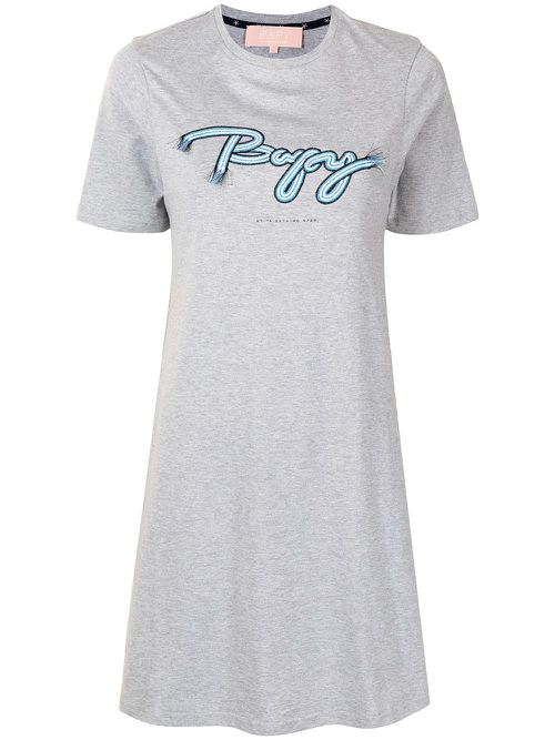 Embroidered-logo T-shirt dress - Grey