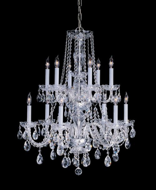 Traditional Crystal 12-Light 32" Traditional Chandelier in Polished Brass with Clear Hand Cut Crysta
