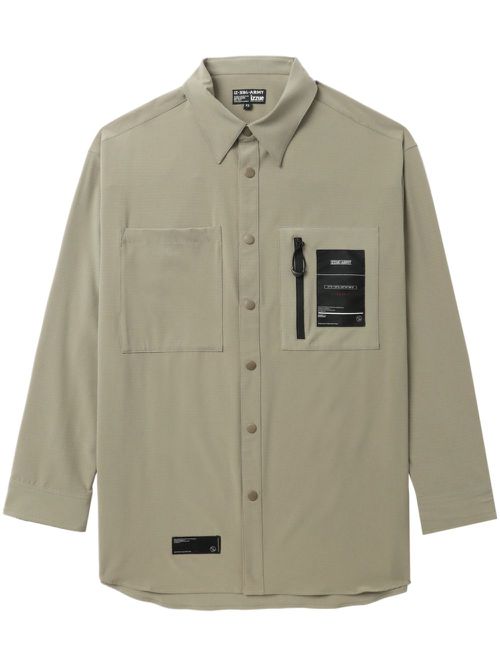 Logo-appliqué drop-shoulder shirt - Neutrals
