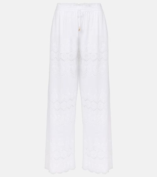 Immy broderie anglaise cotton wide-leg pants