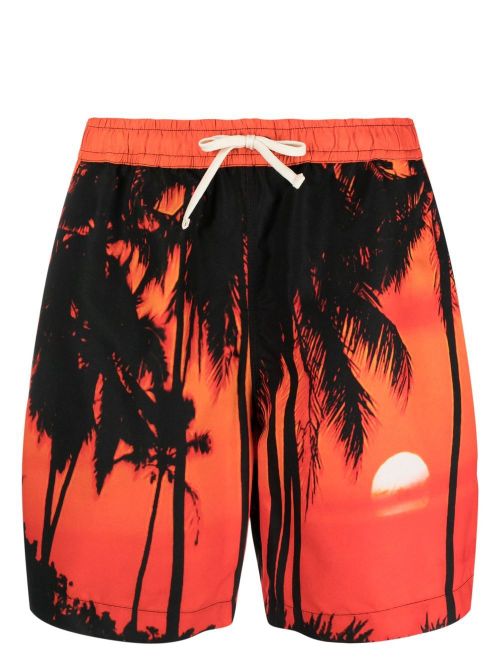 Palm-Tree Print Swim Shorts — Orange