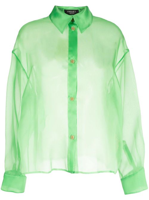 Semi-sheer silk-organza shirt - Green