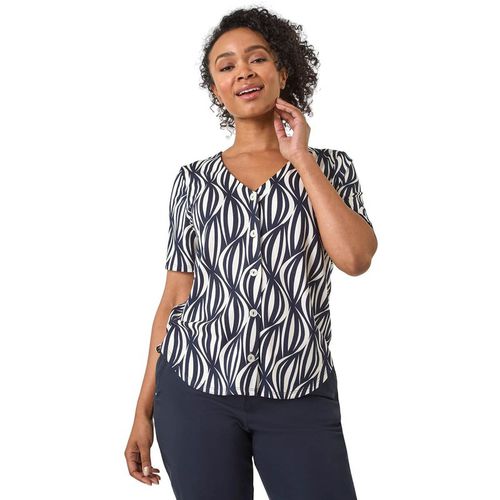 Petite Geo Print V-Neck Stretch Blouse