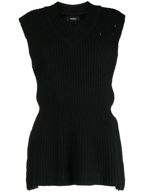 Side-slit ribbed jumper vest - Black