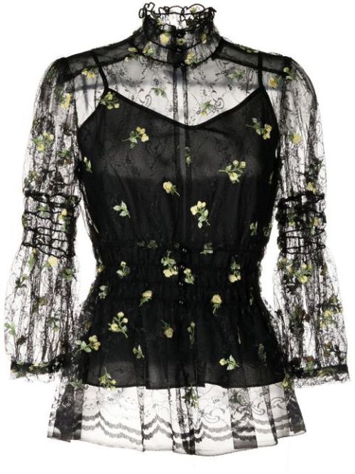Floral-embroidered lace blouse