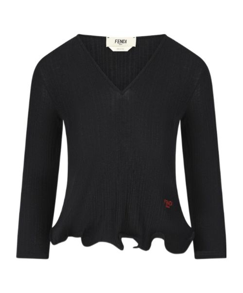 V-Neck Ruffled-Hem Ribbed Top
