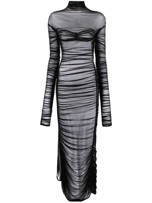 Fishnet ruched sheer maxi dress - Black