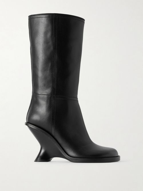 Leather Wedge Boots - Black