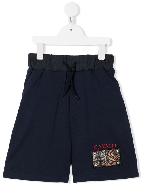Logo-patch tack shorts - Blue