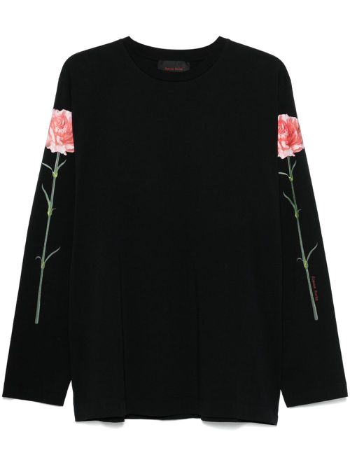 Carnation-print long-sleeve T-shirt - Black