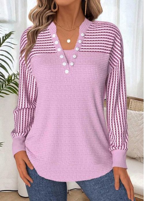 Modlily Light Pink Tummy Coverage Geometric Print Long Sleeve Sweatshirt