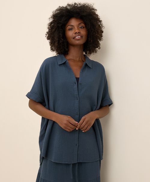 Women's French Navy Coastal Double Gauze Oversized Shirt SX