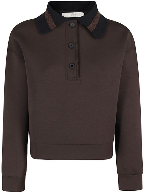 Contrast-collar polo top - Brown