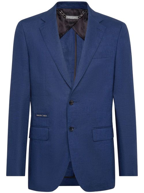 Single-breasted linen blazer - Blue