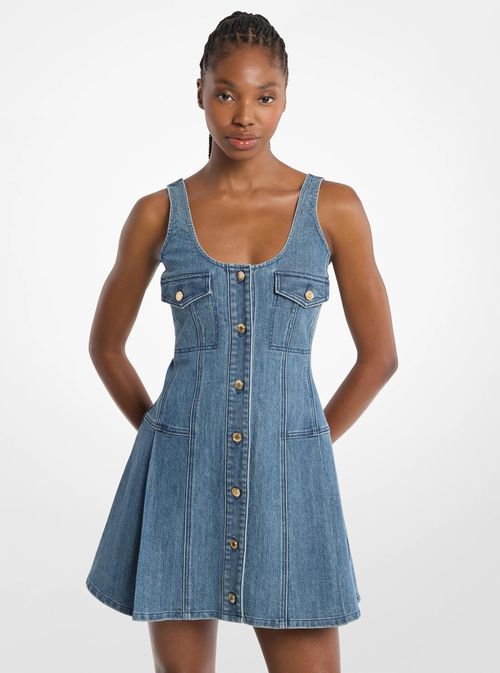 Pleated Denim Mini Dress in Blue - size 2