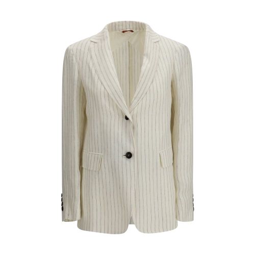 Pinstriped Linen Blazer — Beige