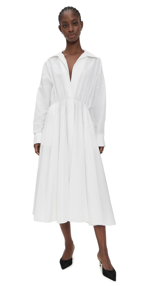 Super Oversized Boyfriend Neck Flared Shirt Dress Snow White