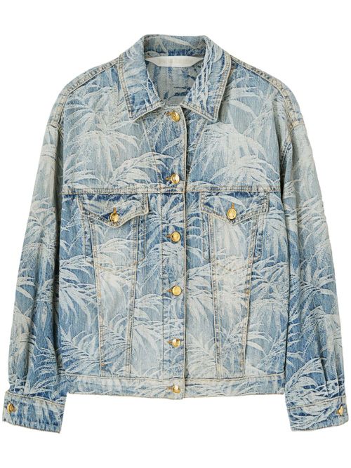 Palm tree-print denim jacket - Blue