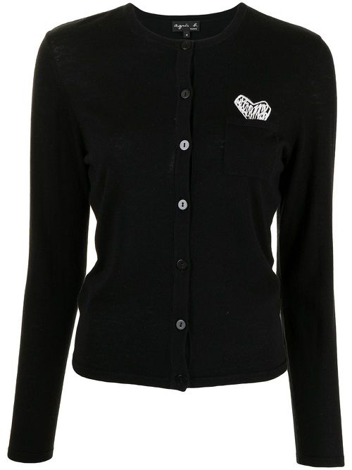 Patch-detail knitted cardigan - Black