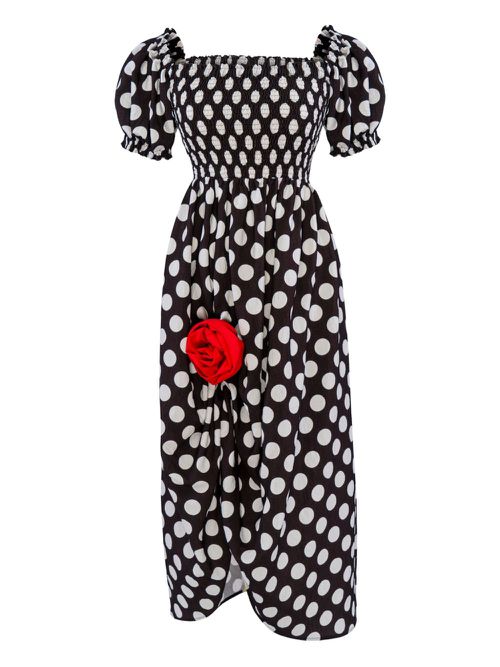 Polka-dot midi dress - Black