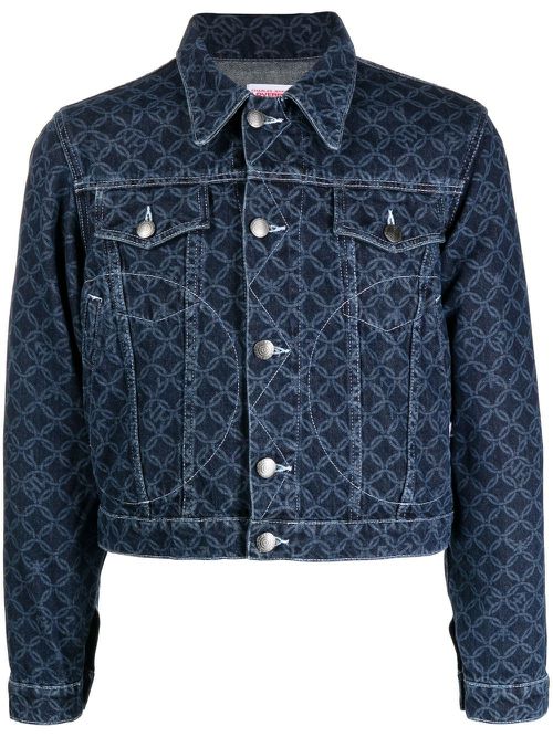 Etchen-print denim jacket - Blue