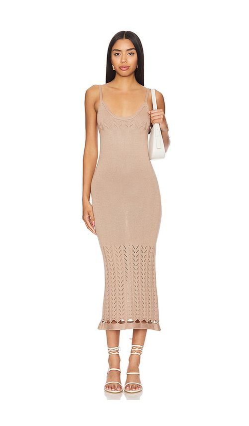 PEIXOTO MIDI-KLEID NORA in Tan. Größe XL. Also in L