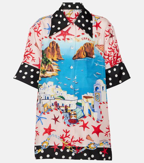 Capri printed silk satin shirt