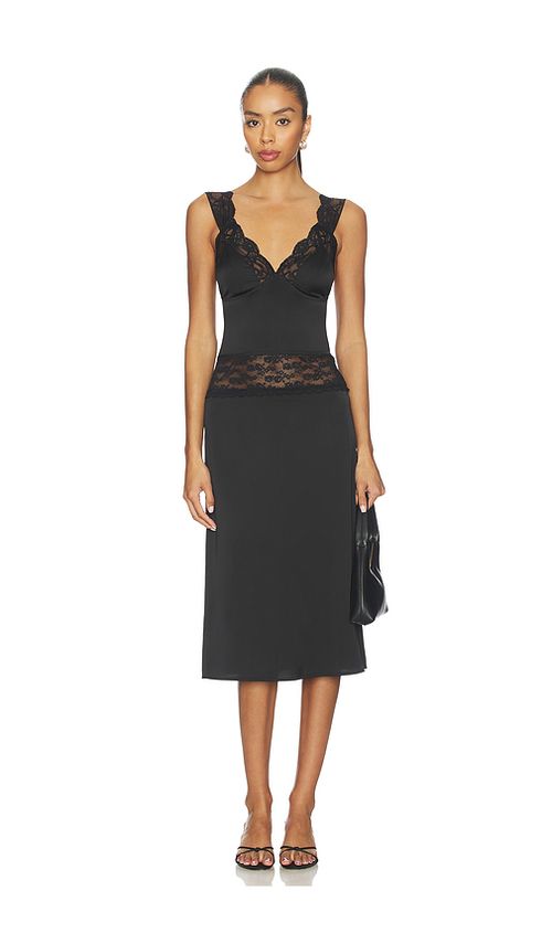 MORE TO COME Georgianna Lace Midi Dress in Black. XS also in L, M
