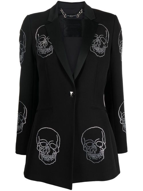 Skull-embellished single-breasted coat - Black